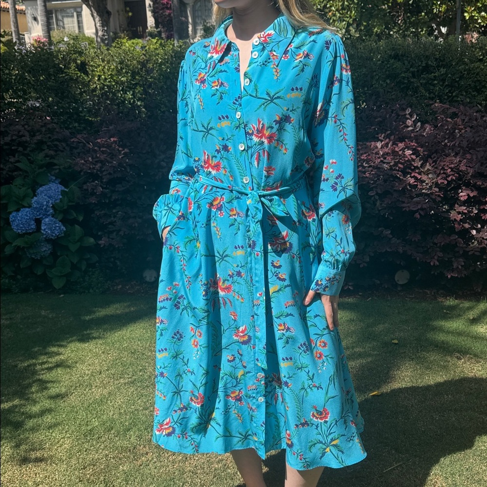 LK Bennett Floral Blue Silk Dress